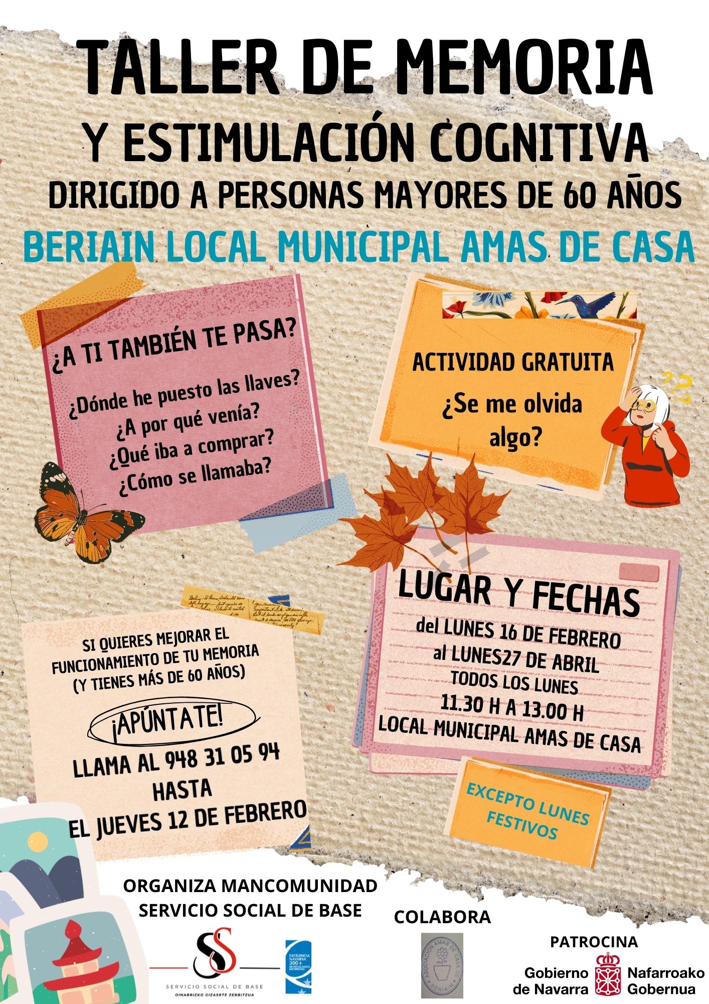 TALLER DE ESTIMULACIÓN COGNITIVA-MEMORIA PARA MAYORES DE 60 AÑOS EN BERIÁIN